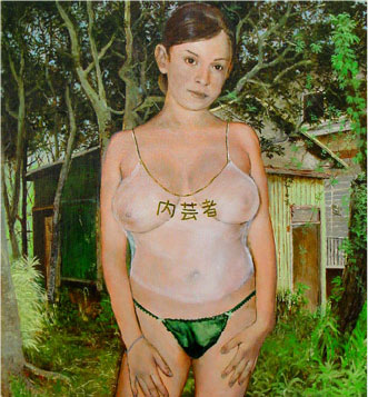 Hans Benda, Uchigeisha/la femme maison, 2006, oil on wood, 15.7x14.5 inches