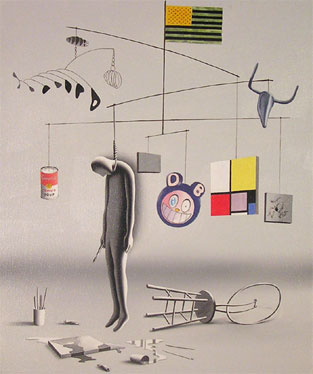 Mark Kostabi, Suicide By Modernism, 2005, oil on canvas, 23 5/8x19 3/4 inches