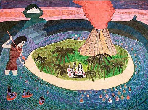 Beatriz Monteavaro, Have You Found... The Lost Hawaiians?, 2006, acrylic, ink and gel pen on paper, 98x130 inches