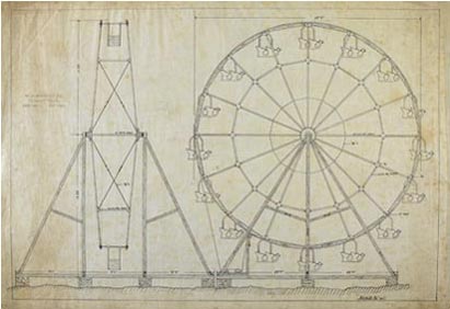 Drawing for Ferris Wheel, ca.1907-1920, W.F. Mangels Co. Carousel Works, ink on paper, 31x21 inches