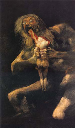 Francisco de Goya y Lucientes, Saturno devorando a un hijo, 1821-1823, Técnica mixta, 143x81 cm