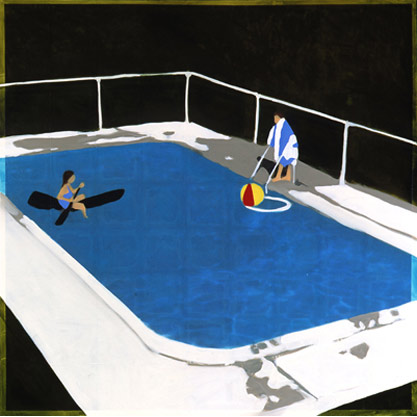 Icsa Greenfield-Sanders, Swimming Pool with Ball, 2006, mixed media oil on canvas, 63x63 inches