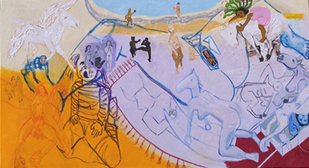 Nicole Maynard, Women Fight Back, 2005, oil on canvas, 44x84 inches