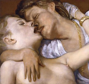 John Currin, Kissers, 2006, oil on canvas, 23x25 inches