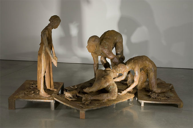 Eric Fischl, Ten Breaths: Damage, 2007, resin, patina, and cloth, 57x93x124 inches