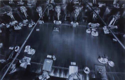 Xiaoze Xie, November 5, 2004, NYT (Bush Cabinet 2nd Term), 2008, oil on linen, 70x110.5 inches
