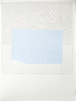 Sara Eichner,  overlapping planes-blue bricks, 2008, pencil and gouache on paper framed, 30x22 inches