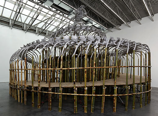 Huang Yong Ping, Tower Snake, 2009, aluminum, bamboo, steel, 22x39x37 feet