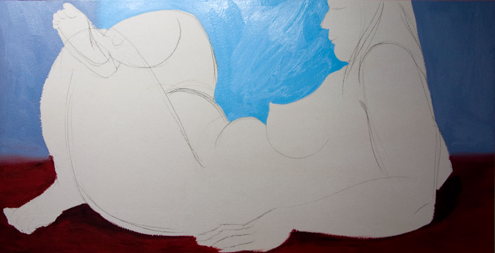 Chris Rywalt, Reclining Nude (in progress), 2009, oil on panel, 48x24 inches