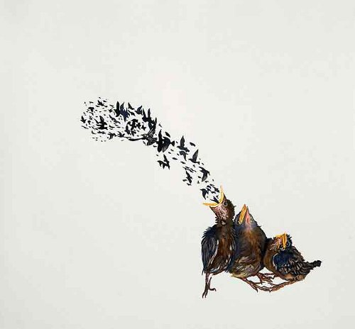 Christopher Reiger, Further Murmuration, 2008, watercolor, gouache, pen and sumi ink on Arches paper, 15x16 inches