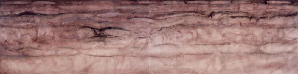 Norihiko Saito, Field in Autumn Shower, mineral pigment on paper, 35x142 inches
